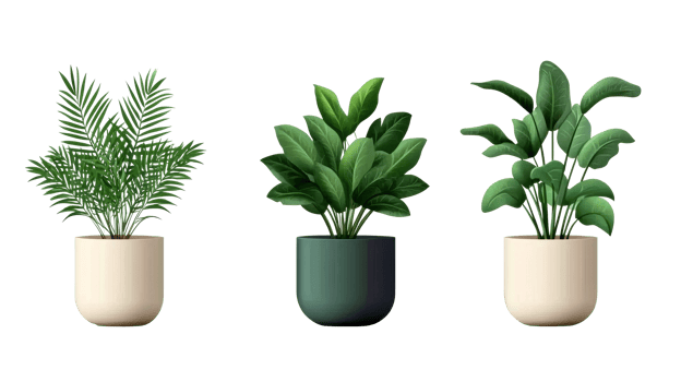 Indoor Plants in Pots, Isolated on Black Background, cut out transparent png