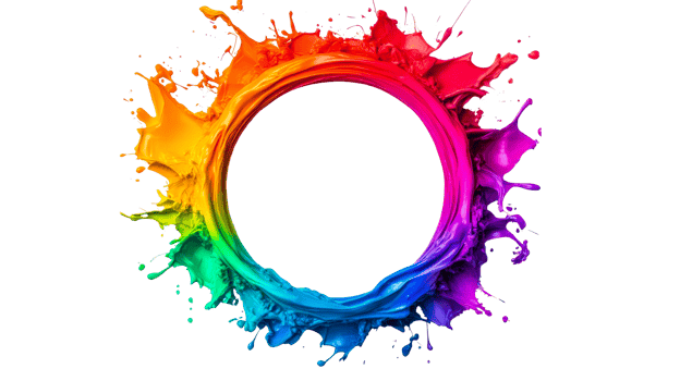 Paint Splash Circular Frame with Rainbow Colors, cut out transparent png