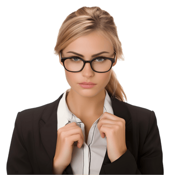 Businesswoman adjusting glasses in office professional portrait confident work environment close-up view empowerment concept png