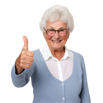 Cheerful elderly lady giving a thumbs-up in a bright room capturing joyful moments positive vibes close-up view png