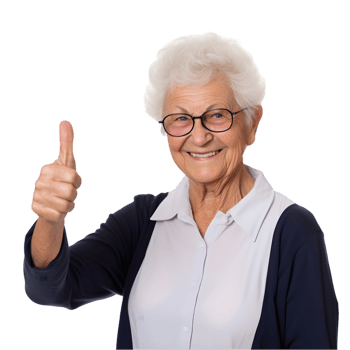 Elderly woman giving thumbs up community center portrait bright setting positive vibes celebrating life png