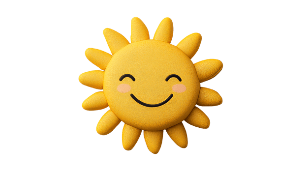 Smiling sun with rays on a black background, cut out transparent png