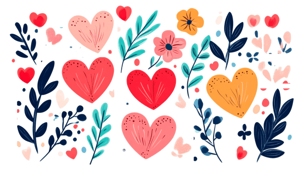Floral heart, botanical Valentine's Day composition, decorative elements, cut out transparent png