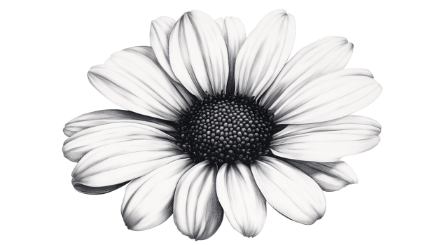 Elegant monochrome daisy with detailed petals , cut out transparent png