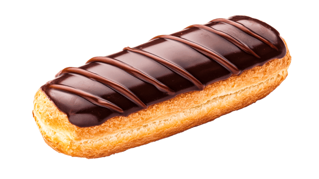 Chocolate Eclair with Swirls of Chocolate Icing, cut out transparent png