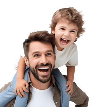 Joyful family bonding home lifestyle image bright environment eye-level view father and child together png