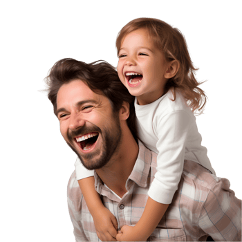 Joyful father and daughter playtime home family moment indoor setting eye-level view bonding together png