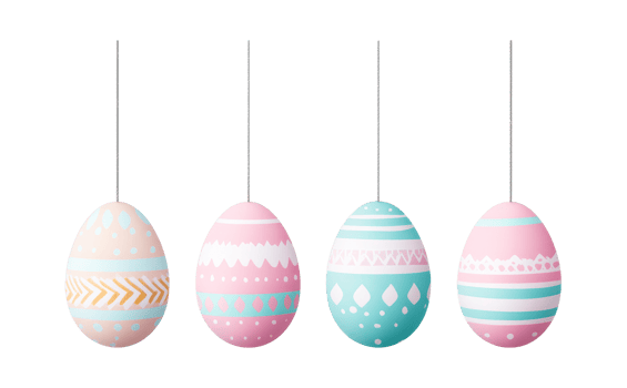 Easter eggs, painted decorations, hanging ornaments, cut out transparent png