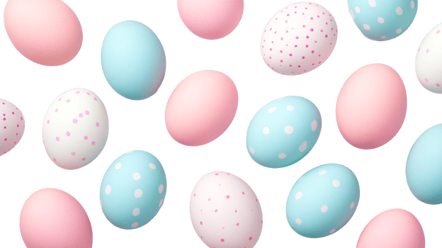 Easter eggs on black, colorful pastel design background, cut out transparent png