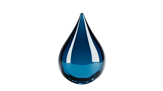 Water drop of blue hue with high gloss effect, cut out transparent png