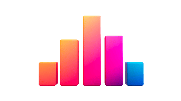 Gradient Bar Chart on Black Background, cut out transparent png