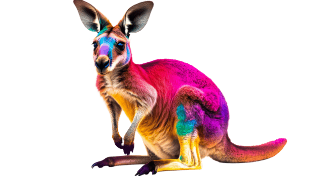 Colorful kangaroo in a surreal style sitting, cut out transparent png