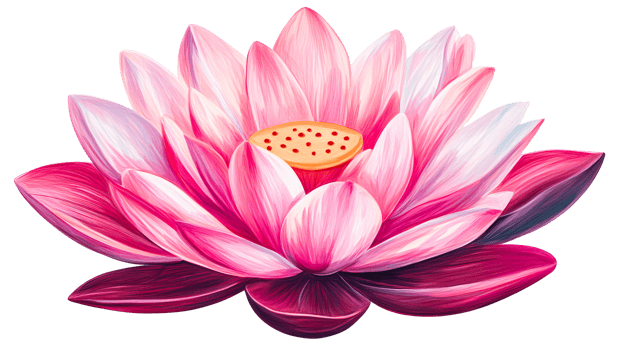 Pink lotus flower with bright petals, detailed illustration, cut out transparent png
