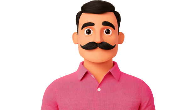 Cartoon man with mustache and pink shirt, cut out transparent png