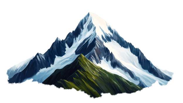 Majestic mountain peak with snow, digital painting, cut out transparent png