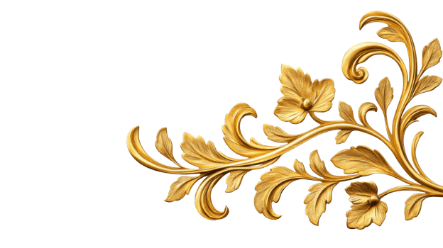 Gilded Foliage Corner Ornament with Floral Detail, cut out transparent png