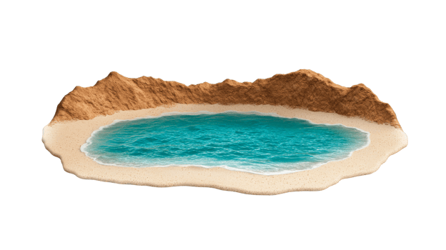 Secluded Oasis with Turquoise Water and Sandy Shore, cut out transparent png
