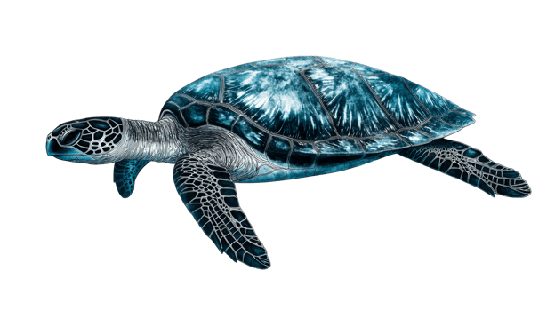 Turtle illustration with detailed shell, isolated cutout transparent png