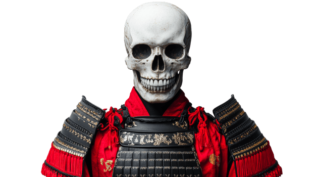 Grim Samurai Warrior Skeleton in Armor, Cut Out Transparent png
