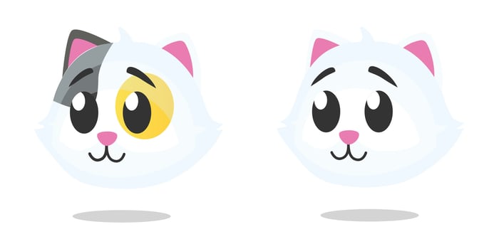 Set of two Cat head white color in flat art free design illustration cute simple style. Perfect for animal or kid asset template sticker and books cover vector