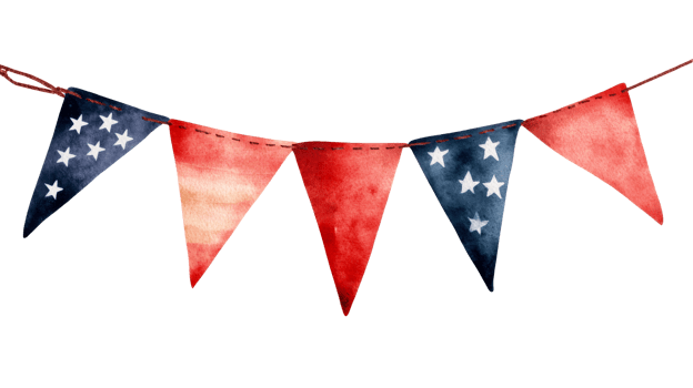 Patriotic bunting with stars and stripes, celebration, cut out transparent png
