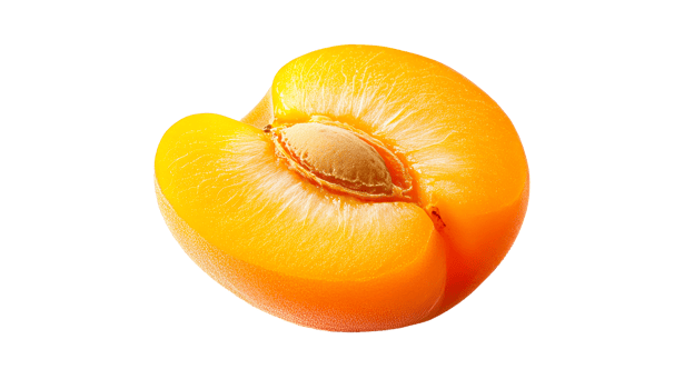 Half apricot, fruit stone view, healthy food macro detail, cut out transparent png