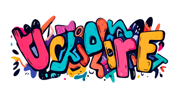Colorful Graffiti Style Lettering Design on Black Background, cut out transparent png