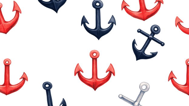 Watercolor nautical anchor background pattern, red, navy, silver, cut out transparent png