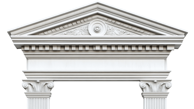 Classical temple architecture with ornate facade, cut out transparent png