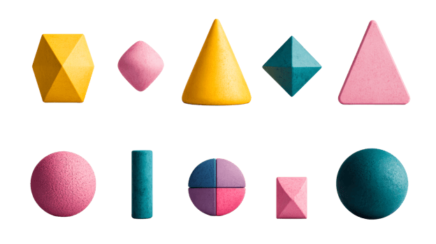 Colorful geometric shapes on a black background, cut out transparent png