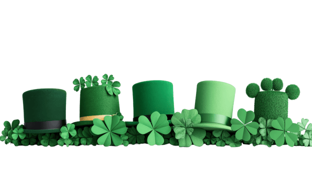 St. Patrick's Day hats and clover, festive composition, cut out transparent png
