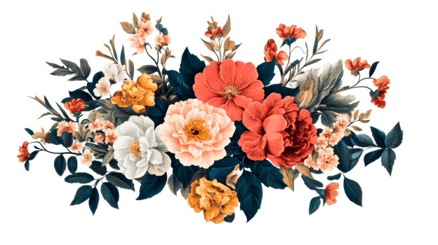 Elegant Floral Arrangement with Peonies and Leaves, cut out transparent png
