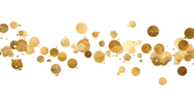 Gold glitter circles, spots, elements decor on black, cut out transparent png