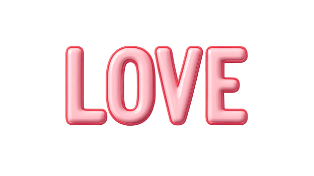 Pink word LOVE letters on black background, romantic message , cut out transparent png