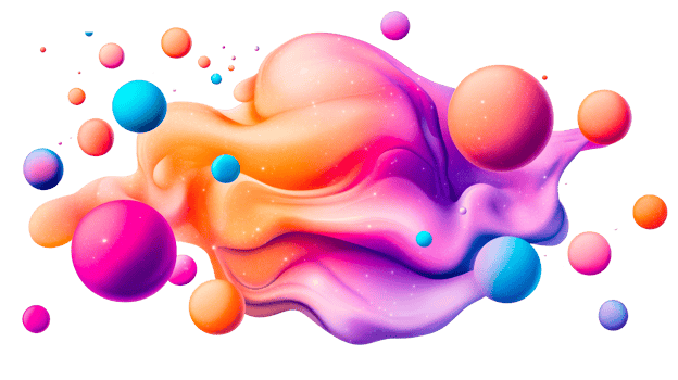 Abstract vibrant design, colorful liquid and spheres, cut out transparent png