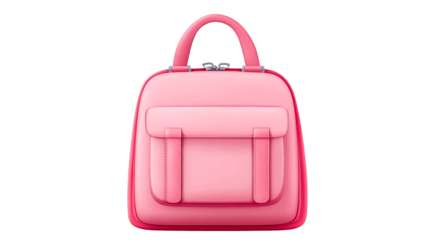 Pink handbag with flap, straps, and top handle, cut out transparent png