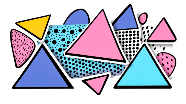 Colorful abstract geometric shapes, retro design background, cut out transparent png