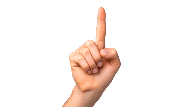 Hand with index finger pointing upwards, cut out transparent png