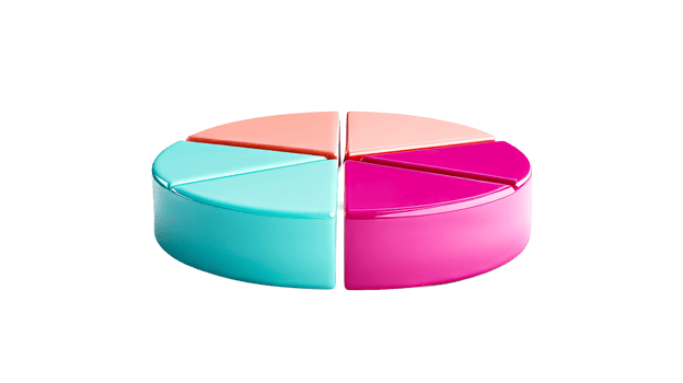 Glossy pie chart, colorful segments, infographic visual, finance data, cut out transparent png