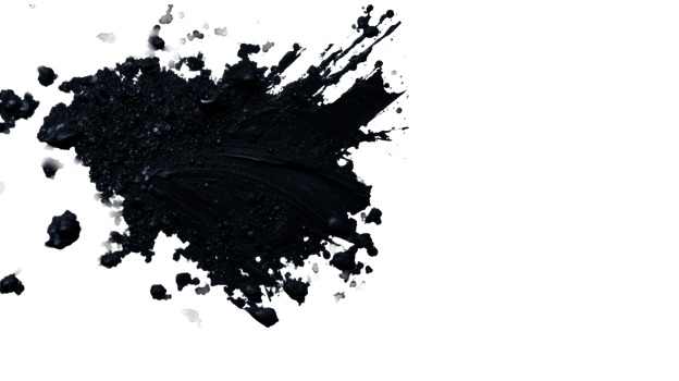 Smudge ink stain grunge texture on black background, cut out transparent png