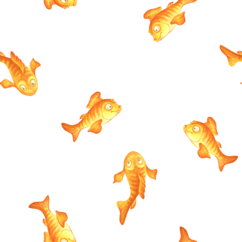 Minimalistic marine seamless pattern with yellow-orange fish on transparent background. Hand drawn watercolor ornament of small goldfish is suitable for fabric, textile, wallpaper, crockery design png