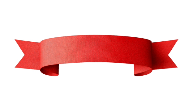 Red Ribbon Scroll, Decoration Element, Isolated on Black, cut out transparent png