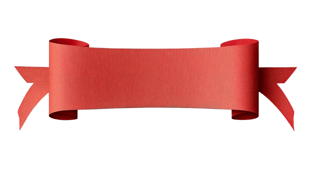 Red ribbon with elegant curls for invitations, cut out transparent png
