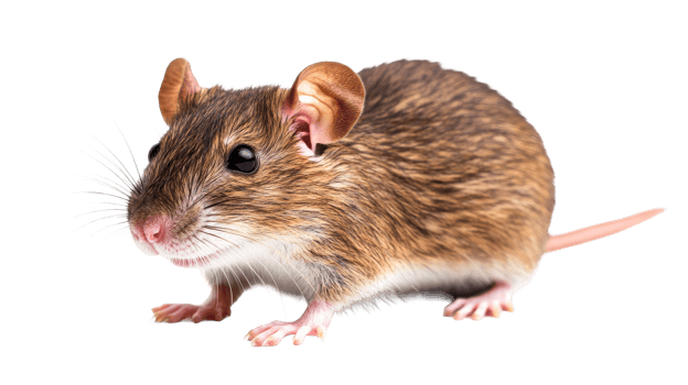 Brown mouse with whiskers closeup isolated on black background, cut out transparent png