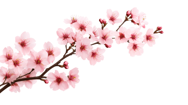 Pink cherry blossom branch, floral springtime decoration, cut out transparent png