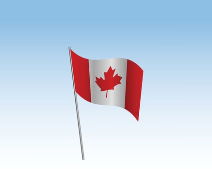 Realistic illustration of Canada flags. flag waving in the wind against a blue sky vector
