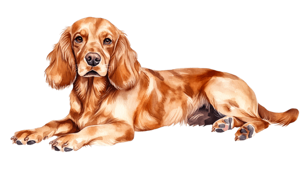 Watercolor illustration dog spaniel lying down, pet portrait, cut out transparent png