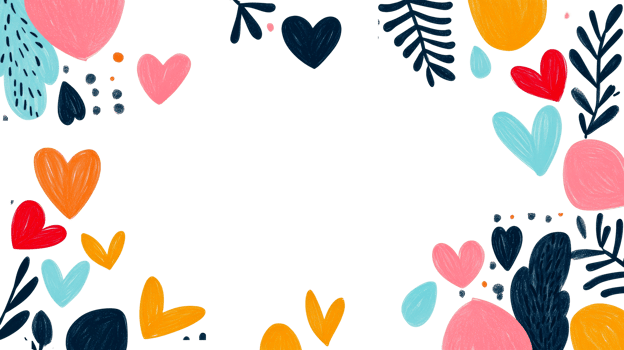 Hearts and plants frame on black background, cut out transparent png