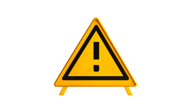Yellow Warning Sign with Exclamation Point on Black, cut out transparent png
