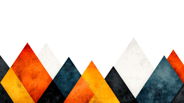 Colorful geometric mountains on black background, abstract, cut out transparent png
